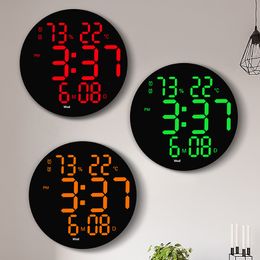 Multifunctional 10 Inch LED Round Large Screen Digital Living Room Wall Clock Silent Time Week Date Temperature Electronic Clock