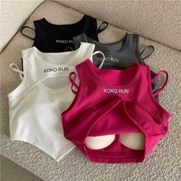 Women's Tanks Camis Itolin casual crop top womens knitted irregular top hollow top fake two-piece vest top with bra pad womens summer 2024 J240409
