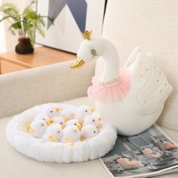 New Swan Family Plush Toy Swan Mother Swan Baby Lifelike Animals Stuffed Doll With Nest Kids Baby Comforting Gift