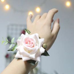 Wrist Corsage Wedding Bracelet For Bridesmaid Burgundy Silk Wrist Corsage Bridesmaid Sisters Hand Flowers Men Boutonniere Decor