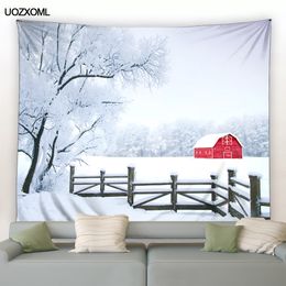 Christmas Tapestry Wall Hanging Nature White Forest Snow Wall Large Tapestry for Party Livingroom Bedroom Dorm Home Decor