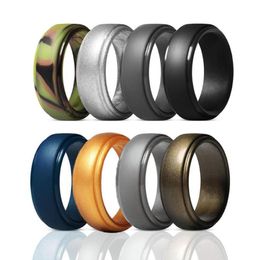 Wedding Rings 8pcs set Grade FDA Silicone For Men Hypoallergenic Crossfit Flexible Bands Finger Sporty Size7-14 CN044309N