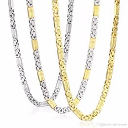 High Quality Stainless Steel Necklace Mens Chain Byzantine Carved Cross Men Jewellery Gold Silver Tone 8mm Width 55cm Length 22inch311B