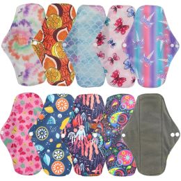 Menstrual Pads Reusable Washable Mama Menstrual Pad Charcoal Bamboo Print Cloth Feminine Hygiene Panty Liner 4PACK,7PACK,10PACK