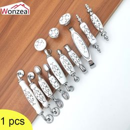 Ceramic Dresser Pulls Drawer Zinc Alloy Furniture Handles Kitchen Cabinet Door Knobs Silver Porcelain Hardware Accessories