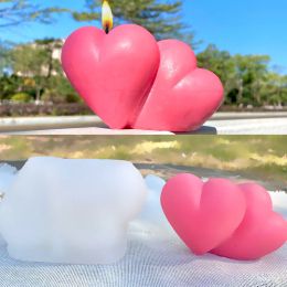 3D Double Heart Candle Silicone Mould DIY Geometry Love Candle Making Kit Soap Caly Resin Chocolate Mould Wax Gift Craft Supplies