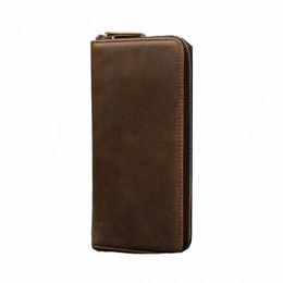 men's crazy horse Leather lg wallet Zip around genuine leather wallet Phe case purse with coin pocket 4 interlayer pocket x9fH#