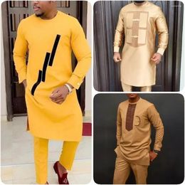 Men's Tracksuits Kaftan Men Suits Sets Embroidered Long Sleeved Top Pants Traditional Cultural Wear Ethnic Casual Style 2-Piece Set Outfits