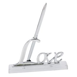 Wedding Party Silver/Gold Guest Book Signing Pen Set with Love Sign Holder Decor