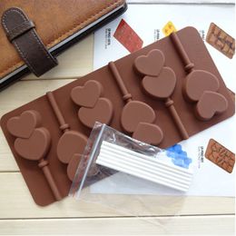 6 Cavity Silicone Heart-Shaped Lollipop Cake Mold Cookie Candy Maker DIY Chocolate Bakeware Dessert Baking Tray Pastry Tools