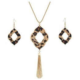 Earrings & Necklace Long For Women Leopard Print Cheetah Leather Drop Dangle Set Geometric Pendant Fringe Tassel268n