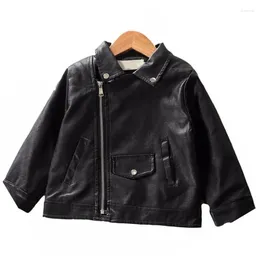 Jackets 2024 Autumn Kids Leather Jacket Coat Fashion Black Long Sleeve Zipper PU Locomotive Outwear For 2-8Yrs Girls Clothes