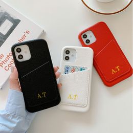 Leather Phone Case with Custom Initial Name Pebble Card Holder Personalized Cover for iPhone15 14 13 12 11Pro Max Plus