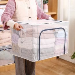 TIANMI-Transparent Storage Box, Steel Frame, Storage Containers, Large Closet Organizer, Sheet, Blanket, Foldable Case