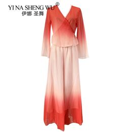 Chinese Style Classical Dance Costume Women's Classic Suit Loose Pants For Dance Chinese Long Sleeve Blouse Practise Clothes