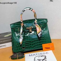 Tote Bag Designer Bags Birkinnss Handbags Crocodile Handmade Handbag New Fashion Alligator Texture Simple Leather Oneshoulder Crossbody Business Womens Have Log