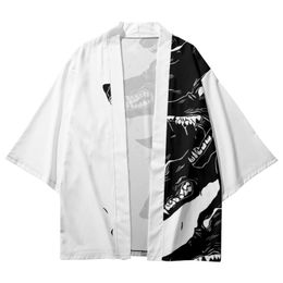 Black Wolf Printed White Casual Loose Japanese Kimono Beach Shorts Couple Women Men Streetwear Yukata Harajuku Cardigan