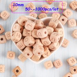 Kovict 50-1000Pcs 10MM English Alphabet Letter Beech DIY Personalised Name Pacifier Chain Wooden Beads For Pens Keychain Making