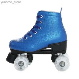 Inline Roller Skates Flash PU Wheel Artificial Leather Double-Row Roller Skates Men Women Outdoor Patines Roller Training Shoes Y240410