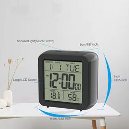 Electronic Table Snooze Alarm clock Calendar Kids Bedside Clock with Backlight & Home Temperature & Indoor Humidity Battery