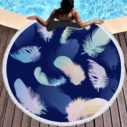 Circle Beach Towel Colorful Feather Round Shower Bath Towels Microfiber Yoga Mat Sofa Cover Tapestry Blanket 150cm With Tassel