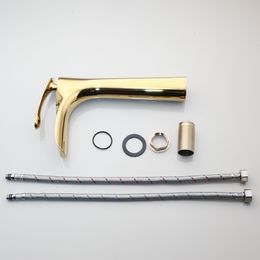 Monite Golden Polished Bathroom Basin Faucet Solid Brass Faucet Deck Mounted Vanity Mixer Tap Plumbing Fixture Stream Spout Tap