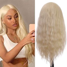 613 Lace Front Wigs Long Curly Wavy Blonde Wig for Women Platinum Blonde 4x4 Lace Wig Synthetic Silky Loose Curly Hair Middle Pa