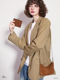 Totes 2024 Suede Handbag Original Retro Vintage Office Lady Mini Cowhide Shoulder Messenger Chain Women's Bag