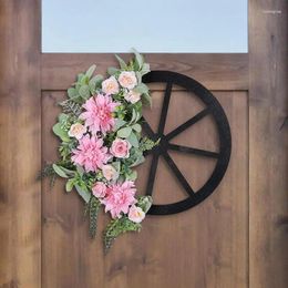 Decorative Flowers Pink Wreath Door Simulated Green Plants Decor For Boho Style Wedding Valentines Day Home