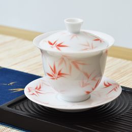 160ml Jade Mud White Porcelain Hand Painted Sancai Gaiwan Handmade Household Kung Fu Tea Set Tea Ceremony Accessories Drinkware