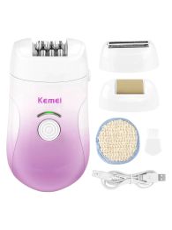 Epilators KEMEI Portable Epilator Rechargeable Electric Hair Removal Device for Women Wet & Dry Womens Cordless Shaver Body Hair Trimmer