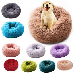 Round Long Plush Cat Bed Pet House Soft Cat Mat Round Dog Bed For Small Dogs Cats Nest Sleeping Bed Puppy Cushion Drop T2280E