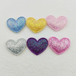 100Pcs 3.5*3CM Glitter Fabric Heart Appliques For Clothes Hat Sewing Supplies DIY Headwear Hair Clip Bow Decor Patches