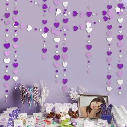 Purple White Birthday Wedding Baby Bridal Party Decorations Paper Circle Love Garland Lavender Hanging Paper Polka Leaf Streamer