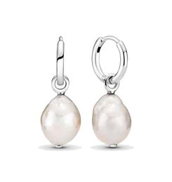 Fine jewelry Authentic 925 Sterling Silver Earrings Fit Charm Freshwater Cultured Baroque Pearl Hoop Love Earring Engagement DIY Wedding3590239