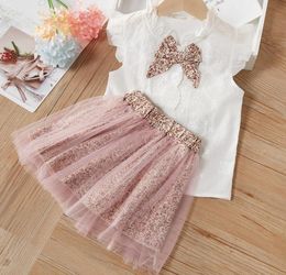 Baby Girls Kleidungsstücke neue Sommer ärmellose T -Shirtprint Bowrock 2pcs für Kinder Kleidung Sets Babykleidung Outfits1870666