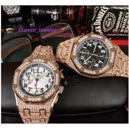 2019 New Two-color All Diamond Men's Watch 26215 or 26215BC Six-needle Multi-function Imported Sports Rose Gold Super High Quality