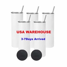 Mugs USA warehouse 20oz 25pack Stainless Steel Straight skinny sublimation blanks Tumbler bulk wholesale With Straw and rubber bottom 240410