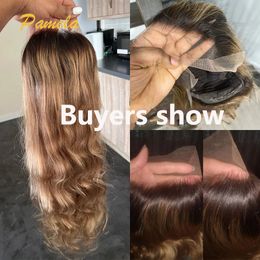 13x6 Ash Blonde Body Wave HD Transparent Full Lace Front Wigs For Women Brazilian Ombre 1B/27 Colored Lace Front Human Hair Wig