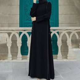 Ethnic Clothing Elegant Round Neck A Line Maxi Dress With Lace Trim For Women Perfect Muslim Wear Solid Long Women's