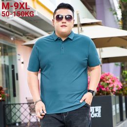 M-7xl 8xl 9xl Polos Men Summer High Quality Mens Short-Sleeved Ice Silk Plus Size MenS Business Casual Polo Shirt 240407