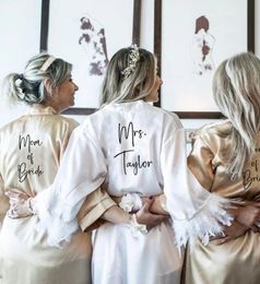 Feathered Robes Feathered Bride Robes Bride Robes Bridesmaid Robes Bridal Robes Personalised Bride Gift Satin Dressing Gown 2022