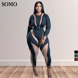 SOMO Jumpsuits for Women Casual Crew Neck Fashion Printed Plus Size Clothes Sexy Skinny Rompers Wholesale Drop 240410