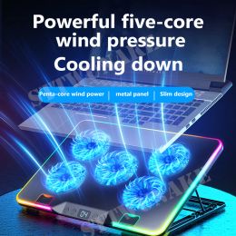 Pads Gaming Laptop Cooling Pad RGB Radiator Stand Five Quiet Fans Adjustable Notebook Cooler Stand for Laptop 1117inch