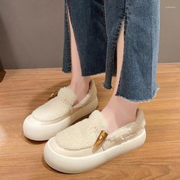 Casual Shoes Women Winter Warm Plush Flat Slip On Loafers Thick Sole Non-slip Cotton Shoe Versatile Comfort Single