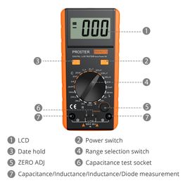 Proster Digital Multimeter LCR Meter Tester Tool Kit for Inductance Capacitance Resistance LCD Display Measuring Meter BM4070