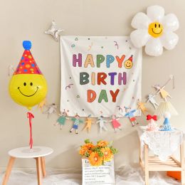 Happy Birthday Tapestry Ins Hanging Cloth Cute Wall Tapestry Party Background Cloth Kawaii Room Decorative Tapestry Photo Prop
