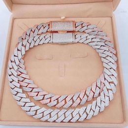 Sterling Silver 925 White Gold Miami Cuban Link Iced Out Lab Diamond Moissanite Chain