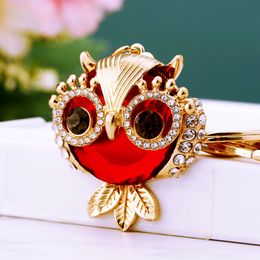 New Fashion Diamond Set Crystal Owl Car Keychain Metal Cute Women's Bag Pendant Keychain Circle Creative Gift Wholesale