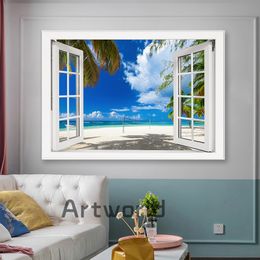 The Scenery Outside The Window Creative Nature Landscape Painting Canvas Wall Art Pictures Posters and Prints for Room Decor